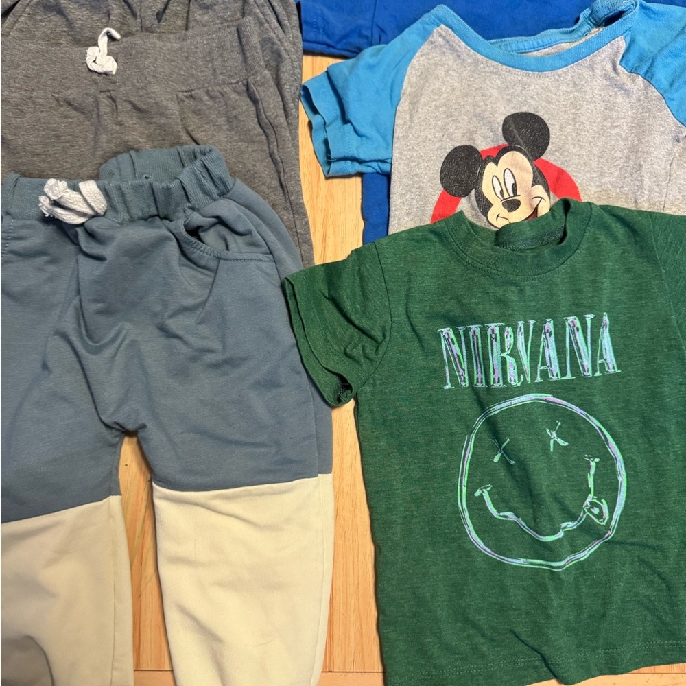 Green Nirvana T-Shirt and Blue Mickey Mouse Shirt Set